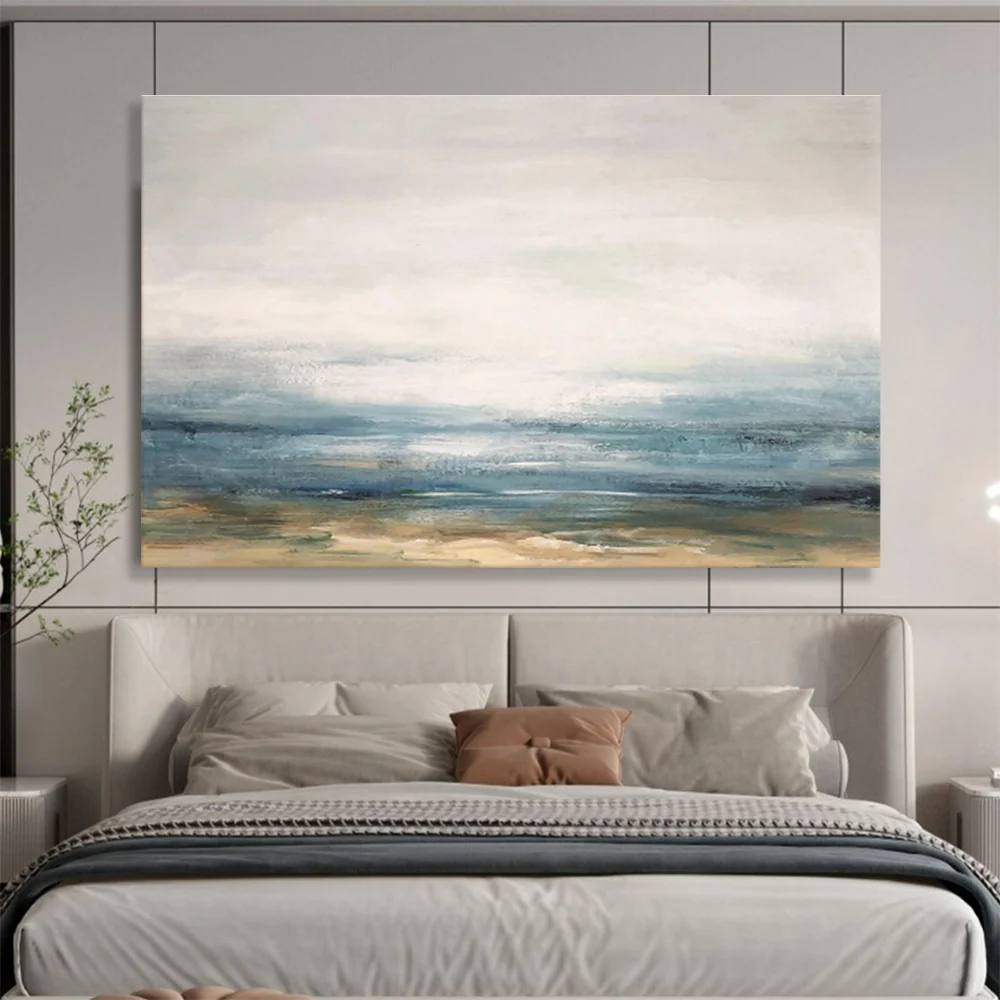 White Coastal Abstract - big framed canvas for hallway